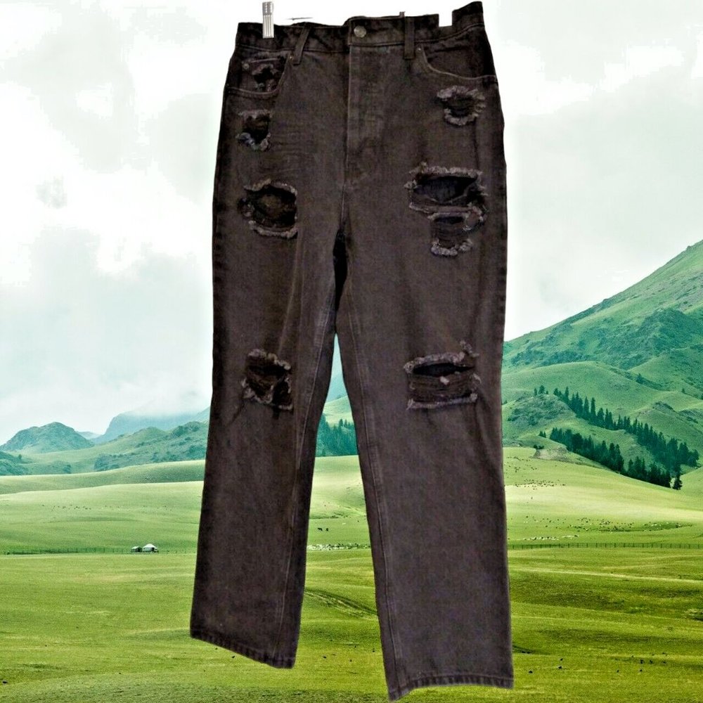 NWT No Boundaries Jeans Womans 11 Button Fly Distress Black Super High Rise Jean